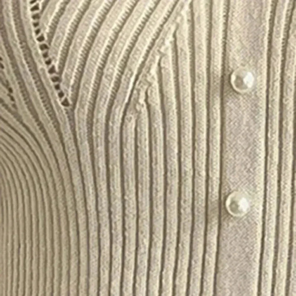 Beige Casual Women's Lace Patchwork V-Neck Fitted Knit Sweater - Picture 3 of 8